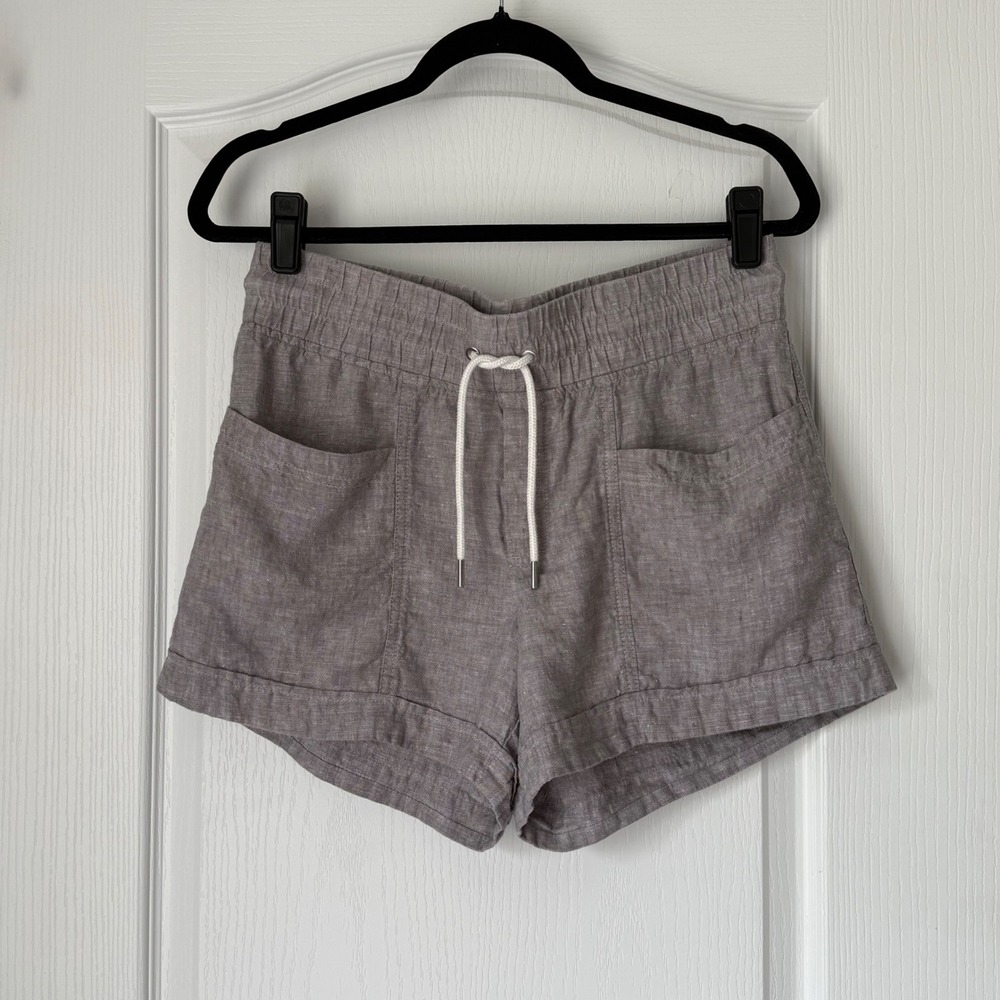 Athleta Cabo 4" Linen Shorts Grey Drawstring pockets